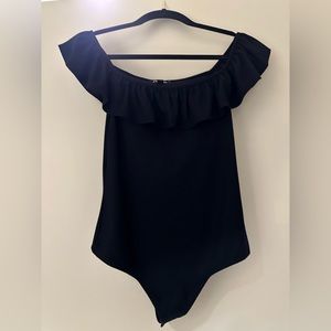 Off-shoulder black bodysuit